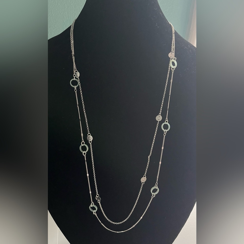 Lauren Conrad Double Strand Silver Necklace with Green Accents